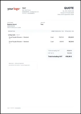 PDF of the quote given to the client