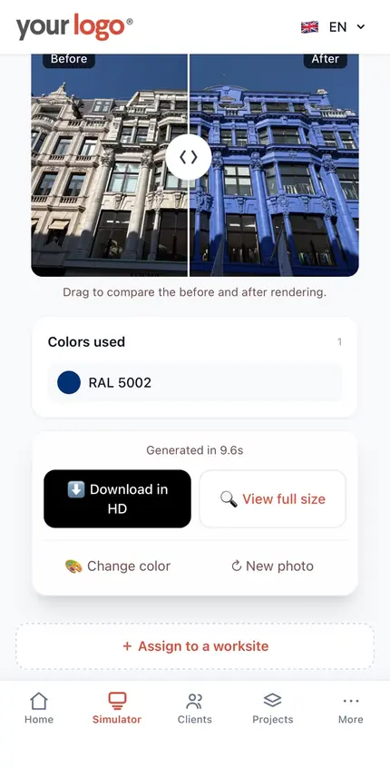 Colour preview before and after